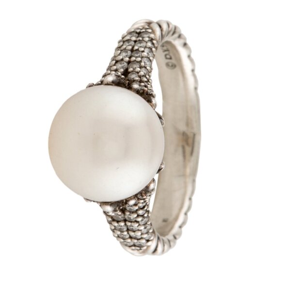 DAVID YURMAN PEARL & DIAMOND STERLING SILVER 925 STARBURST COCKTAIL RING - Picture 2 of 9